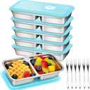 Vovyager 6 Pack Stainless Steel Snack Containers, Grab and Go Reusable Double Compartment Food Storage Containers with Lids, Meal Prep Lunch Box Containers for Lunch Camping Travel Gym and Daily Use