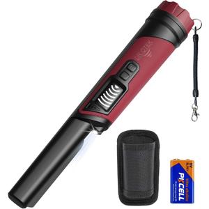 DR.TEK Metal Detector Pinpointer, IP68 Fully Waterproof Underwater Pinpointer Metal Detector with LCD Screen & LED Light 360 Accurate High-Sensitivity Detection, Handheld Wand for Adults & Kids, Red