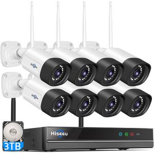 Hiseeu Wireless Security Camera System Outdoor, 5MP WiFi Camera for Home, 16CH WiFi-Pro 8 Cam-Kit, 2-Way Audio, Color Night Vision, IP66 Waterproof, 3TB Storage, 24/7 Recording, No Monthly Fees