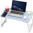 Laptop Bed Desk, Foldable Lap Table, Portable Study Table, Laptop Stand with Cup Holder & Tablet Slot & Lifting Handle for Working Writing Drawing & Eating - Blue