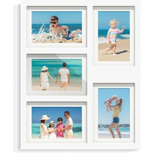 5x7 Picture Frame Collage Holds 5 Photos Made of High Definition Glass, Mat for Display 4x6 Picture Frame Collage Photo for Wall Decor White (13.07x16.26 (4x6 or 5x7 opening))