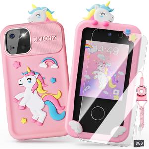 Luyiilo Kids Smart Phone Toys for Girls, Unicorn Gift Toys for Girls Ages 3-9 Christmas Birthday Gifts Mini Smart Phone Toys With 2.8" Touchscreen 16 Learning Games Dual Camera Music Player, 8G SD Card