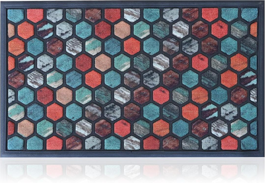 Extra Durable, Superior Absorption, Front Door Mat for Outdoor & Indoor - Welcome Mat for Entryway, Entrance, Patio, Porch - Waterproof, Non-Slip Backing, Coarse Fibers (Hive,18x30)