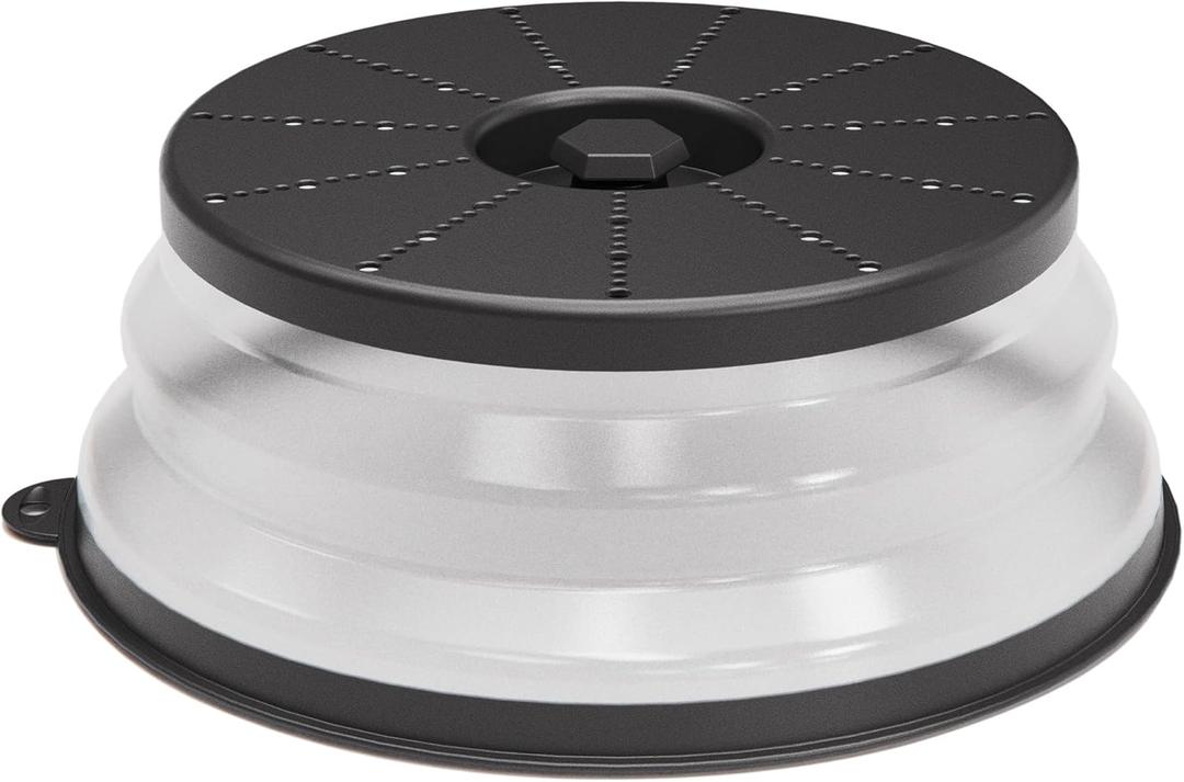 WVM Microwave Splatter Cover Vented for Food with Hook Hole, Splatter Guard & Colander Kitchen Gadget for Food, Meal Prep, Black