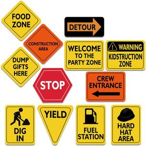 WERNNSAI Construction Signs Party Decorations - 12 PCS Size 8 Traffic Road Signs Cutouts for Boys Kids Birthday Party Baby Shower Under Construction Theme Party Supplies