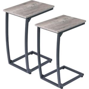 C-Shaped End-Table Set of 2 - Side Table for Couch,Curved Support Legs, Slide Under Couch Table for Sofa, TV Tray Table for Living Room BedroomLvory (Grey)