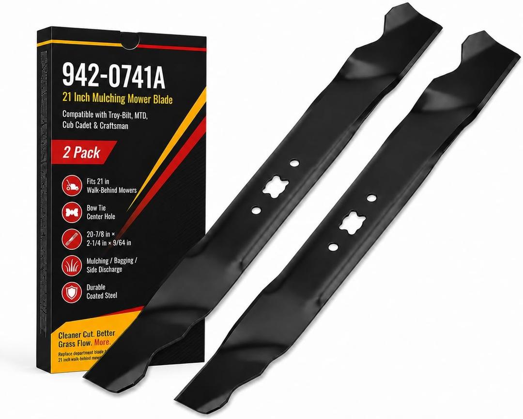 942-0741A 21 Inch Mulching Mower Blades 2 Pack Compatible with Troy-Bilt TB110 TB230 TB240 TB130 TB200, MTD Cub Cadet Craftsman Walk Behind Mowers, Replacement for 742-0741A CMXGZAM100067