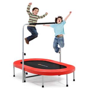 50'' Trampoline for 2 People Foldable Rebouncer w/Adjustable Handrail Red