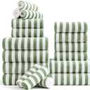 18-Piece Microfiber Bath Towels Set - 6 Bath Sheet, 6 Hand Towels, 6 Washcloths, Soft, Highly Absorbent Bathroom Towel, Quick Dry & Less Lint Shower towel for Bathroom, Hotel, Spa, Dorm-Light Green