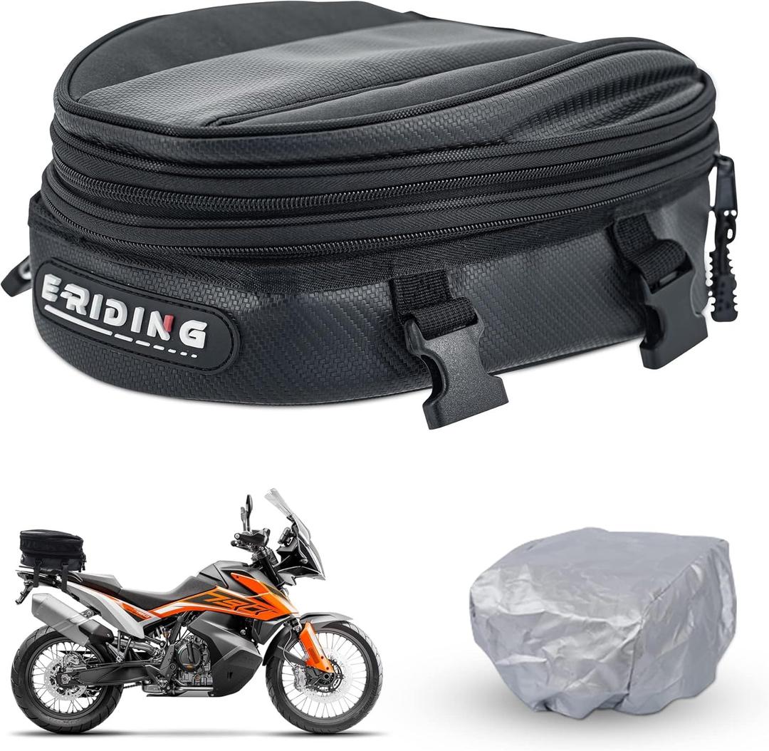 Motorcycle Tail Bag 15L  Waterproof PU Leather Seat Bag and Sport Backpack, Multifunctional Luggage for Motorbike Touring, Saddle Bag with Straps for Rear Seat