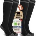Merino Wool Compression Socks for Women Men (2 Pairs) Knee High Winter Thermal Thick Warm for Nurse Pregnant Travel L/XL