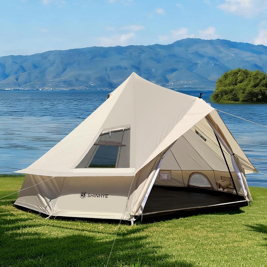 ShinHye Bell Yurt Tent, Waterproof Luxury 4 Season Hot Tent with Stove Jack/Air Conditioner Vents/2 Skylight for Family Outdoor Camping Oxford Glamping Tents for All Year Living (6m- 387.5 sq. ft yurt)