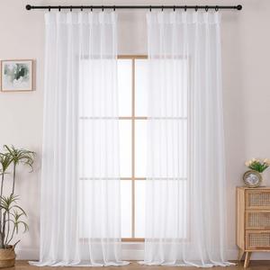 OWENIE Pinch Pleated Curtains, White Sheer Curtains for Living Room Bedroom 108 Inches Extra Long, Airy Soft Solid Light Filtering Sheer Curtain Drapes, White, 2 Pcs, Each 40x108 Inch