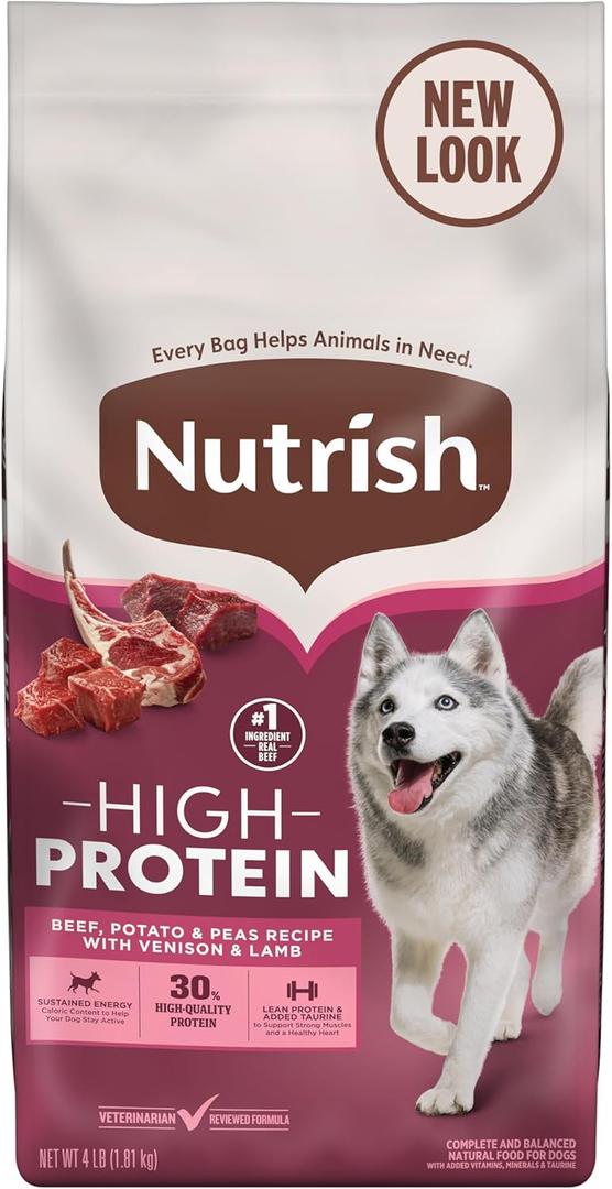 Nutrish High Protein Beef, Potato & Peas Recipe with Venison & Lamb Dry Dog Food, 4 lb. Bag, Packaging May Vary (Rachael Ray), SEP 10/2025
