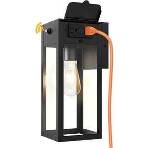 Dusk to Dawn Outdoor Light Fixtures Wall Mount, Outdoor Porch Lights with GFCI Outlet, Dusk to Dawn Outdoor Lighting for Doorway, Garage- Black, 1 Pack