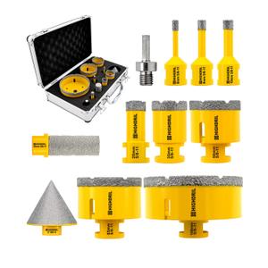 HIGHDRIL Diamond Drill Bits Kit with 5/8-11 for Porcelain Tile Ceramic Marble Brick Concrete Vacuum Brazed Hole Saw(6/8/10/20/35/50/65/100mm+50mm Chamfer Bit+20mm Finger Bit+Adapter) (Thread Set 10)