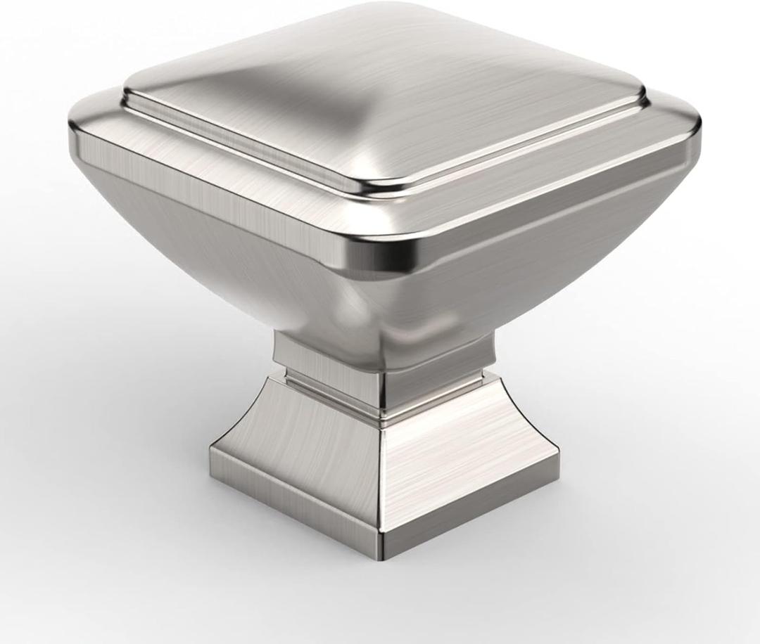 9BUILD 10 Pack 1.2 Inch Brushed Satin Nickel Cabinet Knobs - Square Kitchen Knobs for Cabinets and Dressers