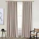 Primitive Linen Curtains for Living Room 96 Inches Long,Rustic Country Style Drapes Complete Blackout Dark Out Curtains for Bedroom/Playroom/Classroom Rod Pocket,Back Tab,Hook Belt(50Wx96L 2Panels)