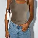 Women's Sleeveless Scoop Neck Knit Ribbed Seamless T-Shape Tank Top Fitted Casual Racerback Blouses (M)