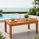 Outdoor Teak Coffee Table, 40" Wooden Patio Coffee Table with Protective Cover, Solid Teak Outdoor Coffee Table for Patio, Garden, Poolside, Balcony and Backyard, 40"D x 20"W x 20"H