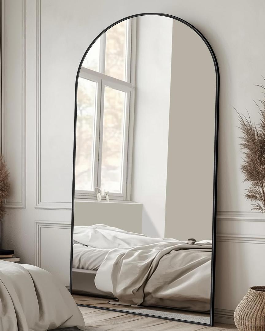 Full Length Mirror, 58"x21" Arched Full Body Mirror, Large Stand Up Aluminum Frame Floor Freestanding Hanging Leaning Mounted for Bedroom Living Room Entryway Black