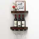 WELLAND Wall Mounted Corner Wine Rack -2 Pack Wooden Rustic Floating Corner Wine Holder with 6-7 Glass Slot Holder