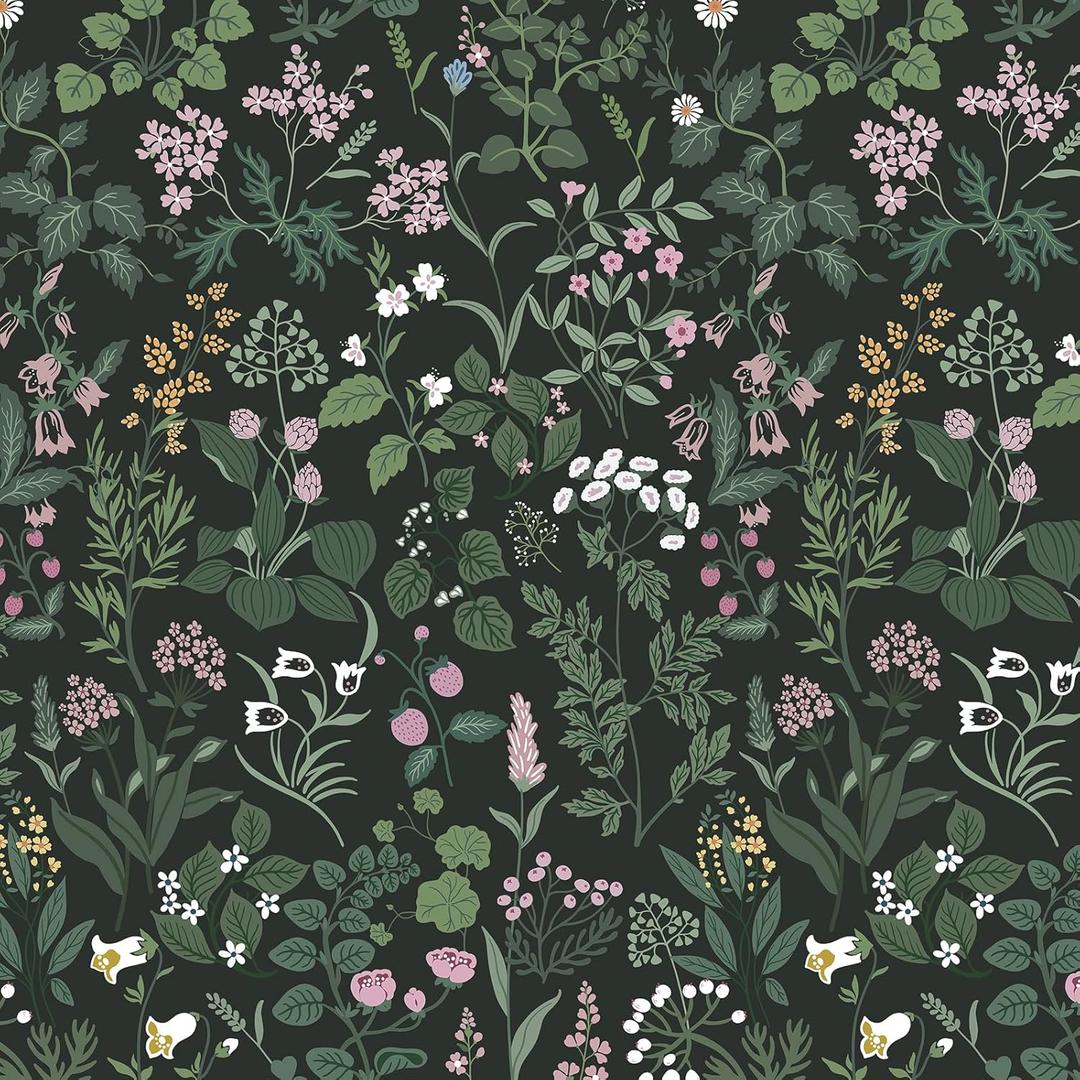 Dimoon 17.3''x236.2''Peel and Stick Wall Paper Floral Wallpaper Wall Art Renter Friendly Waterproof Upgrade Embossed Self Adhesive Stick on Paper Green Pink Kitchen Bedroom Cabinet Wallpaper Vinyl