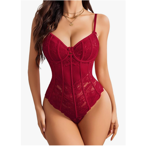 Avidlove Bodysuit for Women Sexy Lace Top One Piece Lingerie V Neck Mesh Tops Going Out Cami Naughty Push Up Body Suit XL