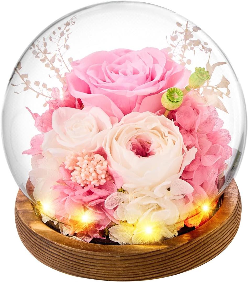Forever Flowers Gifts for Mom .Birthday Gifts for Women, Preserved Flowers in Glass Fresh Flowers for Delivery Prime Pink Roses for Grandma Sister Daughter