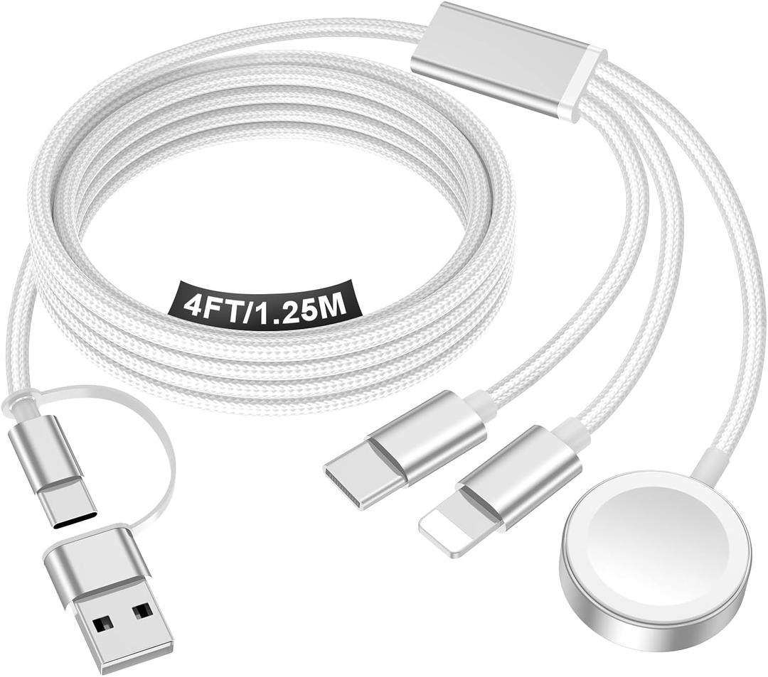 Travel Essentials for Apple Watch Charger,iPhone Charger,3 in 2 Type C/L/Magnetic Fast Charging Cable,Multi Charging Cable Portable Designed for iWatch Series,iPhone 17-11,Galaxy S26-S21,Car-4FT, 1.2M