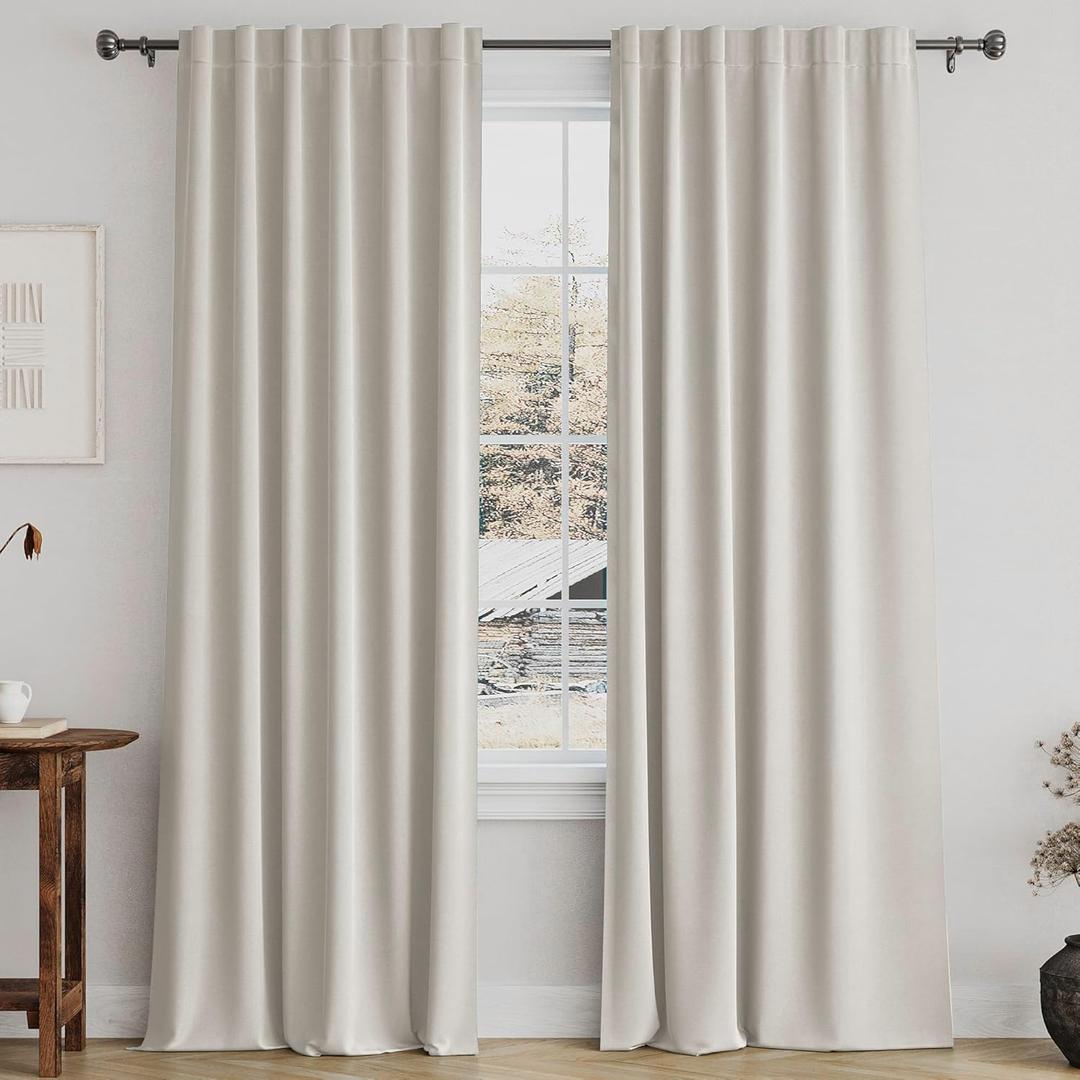 Turquoize Ivory Blackout Curtains 96 Inch Insulated Thermal White Curtains for Bedroom Back Tab Rod Pocket Room Darkening Curtains for Living Room, 52" W x 96" L inch (Set of 2 Panels), Ivory