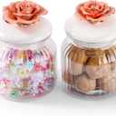 Glass Jars with Airtight Ceramic Lids, Handcrafted Porcelain Rose, Glass Food Storage Canister for Kitchen, Decorative Jars for Coffee Tea Sugar Candy, Orange Red Rose, Set of 2