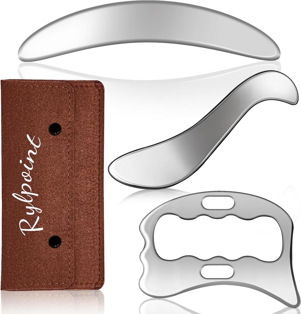 3 in 1 Guasha Massage Tool, Grade Stainless Steel Scraping Tool for Soft Tissue Upgrade Physical Therapy Stuff,Used for Back, Legs, Arms,Neck,Shoulder, Gua sha Tool (Square+S-Shape+D-Shape)