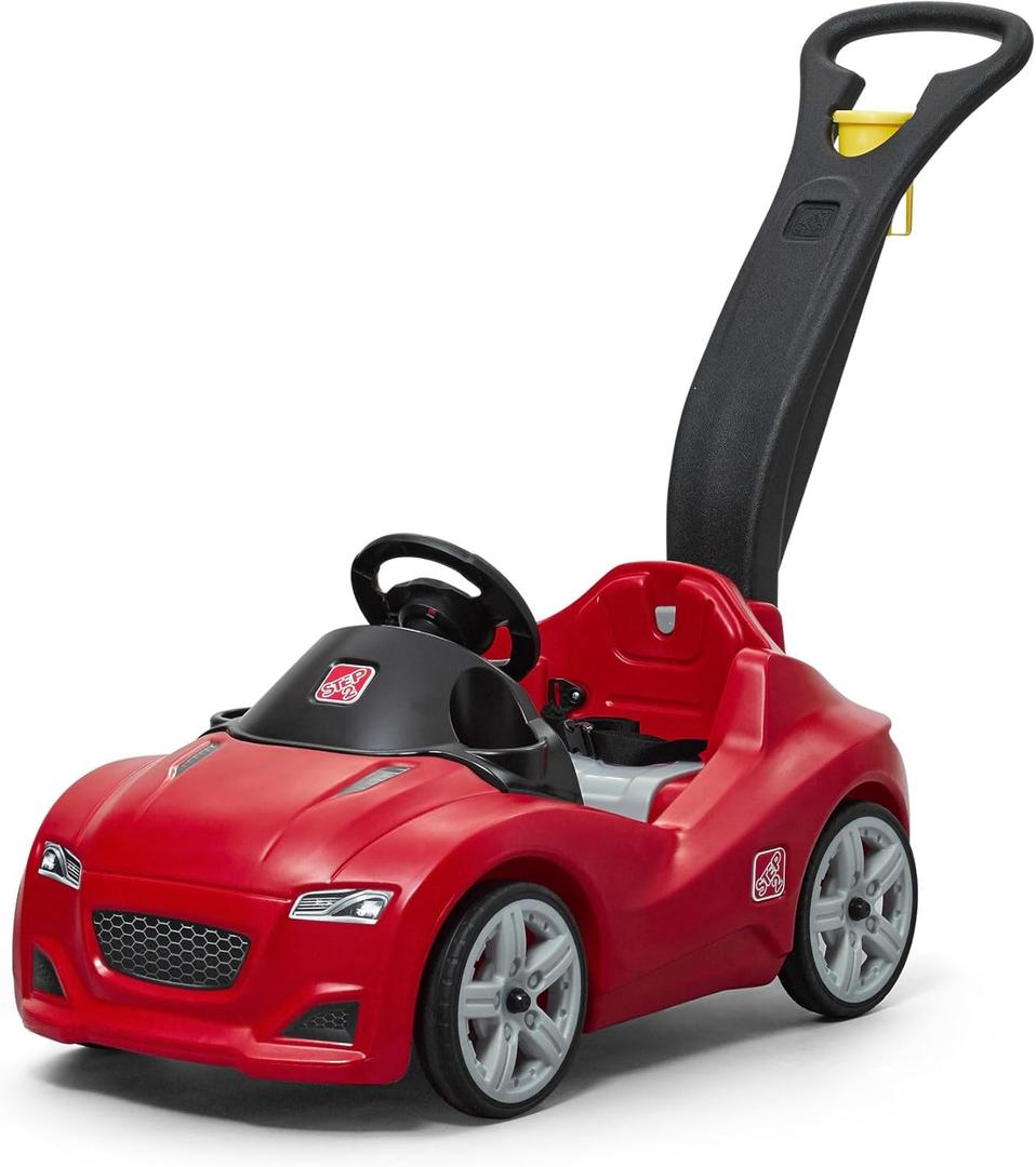 Step2 Whisper Ride Cruiser Kids Push Car, Ride On Toy, Stroller Substitute, Includes Seat Belt & Horn, Made of Durable Plastic, Max Weight 50 lbs., For Toddlers 18 Months - 4 Years Old, Red