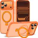 SKYLMW Compatible with iPhone 17 Pro Max Case with Invisible Magnetic O-Ring Stand Military-Grade Translucent Case for iPhone 17 ProMax 6.9" [Compatible with Mag-Safe] [Great Grip Feeling], Orange