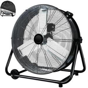 24 Inch High Velocity Heavy Duty Industrial Fan with 3-Speed Adjustment Up to 8100 CFM, Large Fan Floor Cover for Factory, Storehouse, Workshop, Garage, Gym, Patio. Black