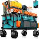 220L Collapsible Wagon Cart Foldable, 460lbs Load Capacity Heavy Duty Folding Beach Wagons with Big All-Terrain Wheels, Utility Carts for Groceries, Camping, Sports - Grey&Turquoise