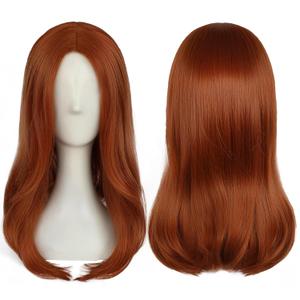 ANOGOL+ Hair Cap 15Inch/40cm Dark Orange Straight Wig Long Orange Cosplay Wig Womens Synthetic Wig Anime Outfit for Halloween Party Wigs