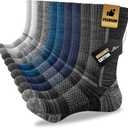 Niorasen Men's Cotton Crew Work Socks, 5 Pairs Cushioned Boot Moisture Athletic Socks for Hiking Sports Running