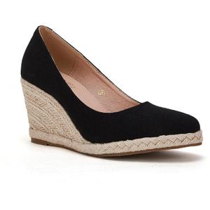 Ruanyu Women's Platform Espadrilles Wedge Sandals Slip On Solid Color Closed Pointed Toe Comfortable Wedge Pumps Shoes (6, Black)