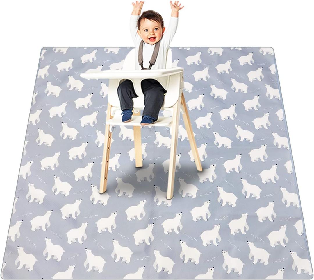 Splat Mat for Under High Chair/Arts/Crafts, Washable Baby Spill Mat Waterproof Anti-Slip Floor Splash Mat, Portable Play Mat and Table Cloth (Bear, 43"x 43")