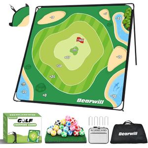 Bearwill Golf Chipping Game 70×70'', Outdoor Backyard Game Beach Golf Game for Adults, Large Chipping Mat with 32 Velcro Balls, Heavy-Duty Metal Base, Golf Gifts for Golfers