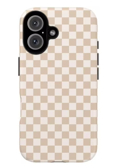 Checkered Phone Case for iPhone 16 Pro Max for Women - Compatible with MagSafe [10ft Drop Tested] - Girly Cute Protective Designer Cover - Nude Neutral Aesthetic, Nude Vibe Checkered
