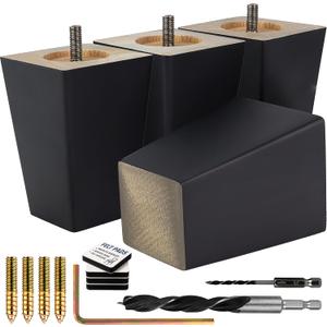 Airy Abode Premium Black Square Furniture Legs (Full Install Kit) - Pick Your Size and Color (4 Inches)
