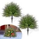 2 Pack 24" Artificial Norfolk Tree Christmas Topiary with Spike for Outdoor Front Porch Decor, Christmas Urn Fillers for Planters, Small Christmas Tree for Indoor Pathway Front Porch Decorations