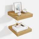 Fun Memories Floating Shelves for Wall - 10" x 10" Wood Shelf with Invisible Bracket - Deep Floating Shelves - 10 Inch Shelf Wall-Mounted for Living Room & Bathroom - Oak - Set of 2