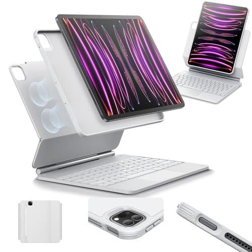 ESR iPad Pro 12.9 Case with Keyboard, Easy-Set Magnetic Stand, Portrait/Raised Modes for iPad iPad Pro 12.9(6th/5th/5th/3rd), Removable Protective Case, Rebound 360 Series, White