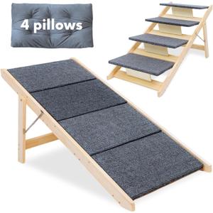 Folding Dog Ramp for Bed and Car - Transforms into Step Dog Stairs for Small, Medium, Large Breeds - Wooden Pet Stairs for Dogs to Get on Bed - Folding Pet Steps for Indoor & Outdoor Use Folding Dog Ramp for Bed and Car - Transforms into Step Dog Stairs for Small, Medium, Large Breeds - Wooden Pet Stairs for Dogs to Get on Bed - Folding Pet Steps for Indoor & Outdoor Use