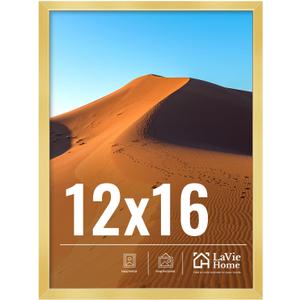 LaVie Home 12x16 Picture Frame for Wall Display, 12x16 Gold Picture Frame with HD Plexiglas, 12 x 16 Poster Frame 1 Pack, Display Frame for Vertical or Horizontal, Classic Collection