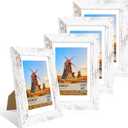 4x6 Picture Frame Set of 4, 4 x 6 Wood Photo Frames with Mat for 3.5x5, Rustic Natural Wooden Frame with Real Glass Cover for Wall and Tabletop Display,Distressed White